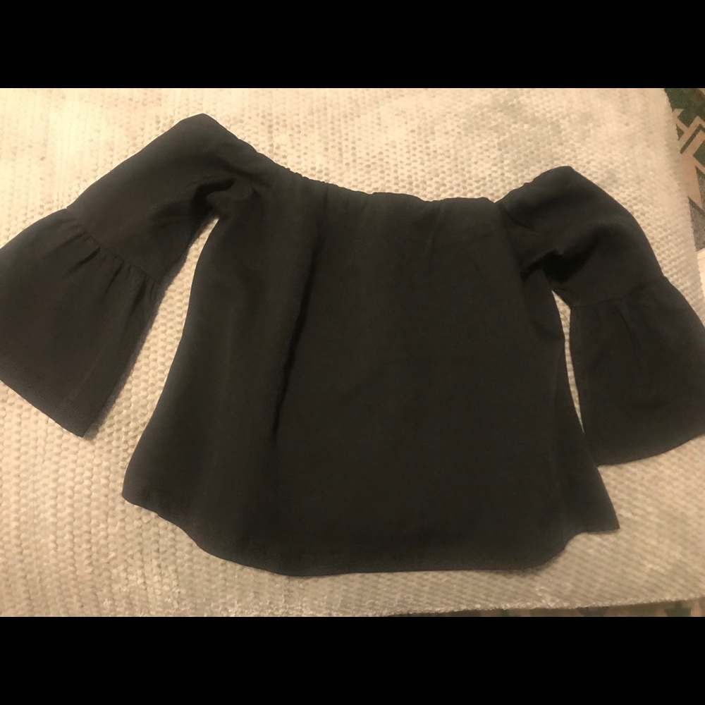 Black Off the Shoulder Top with Bell Sleeves